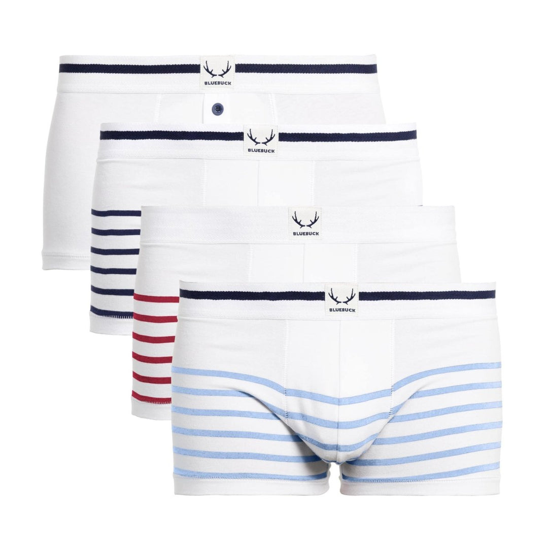 4 boxers homme marins blancs à rayures en coton bio - BLUEBUCK