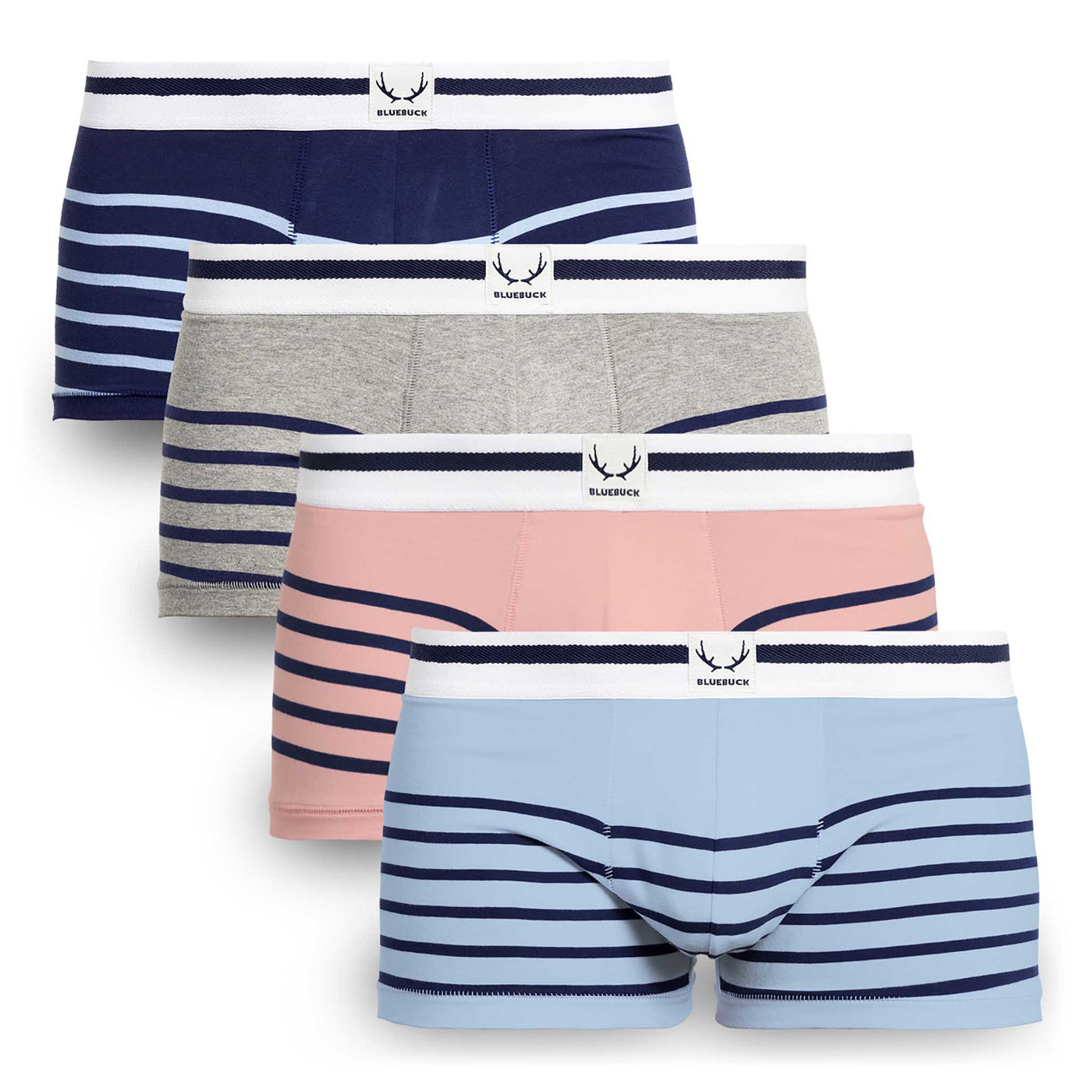 4 organic cotton nautical trunks - pink, grey, blue