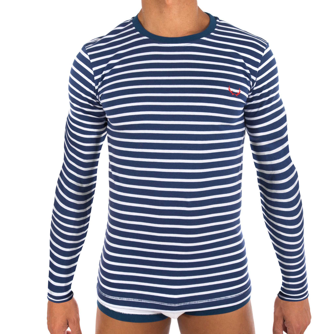 Long sleeves navy T-shirt for men - white stripes