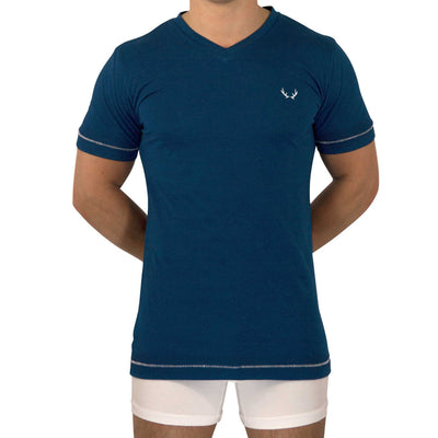 T-shirt homme col V bleu marine en coton bio