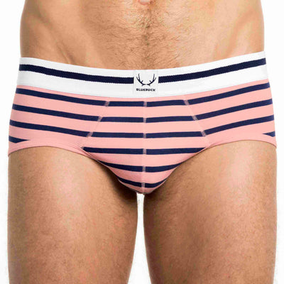 Pink organic cotton men's brief - navy stripes