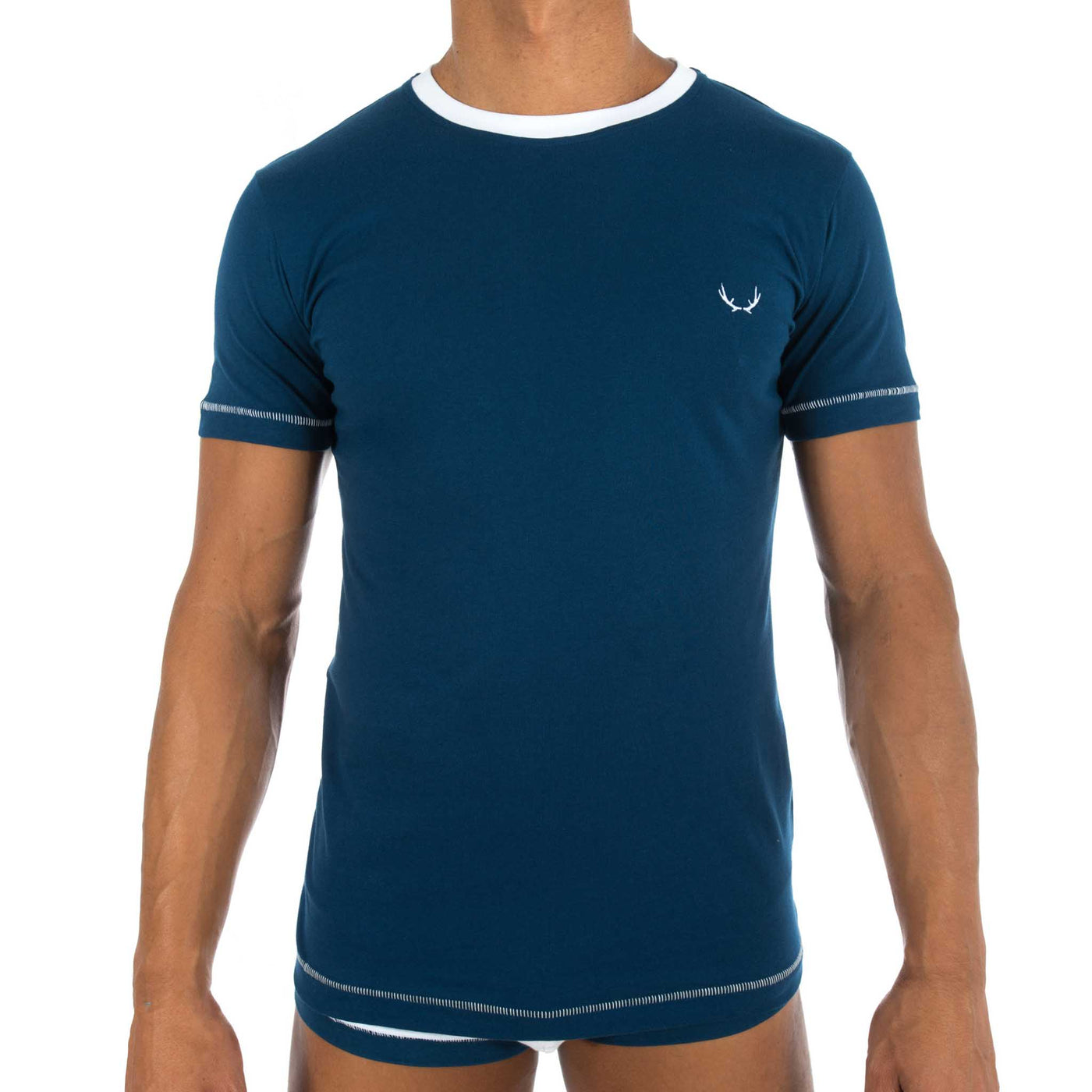 Navy blue organic cotton round neck t-shirt for men