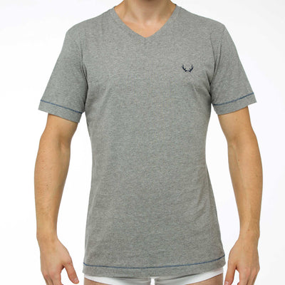 T-shirt homme col V gris en coton bio