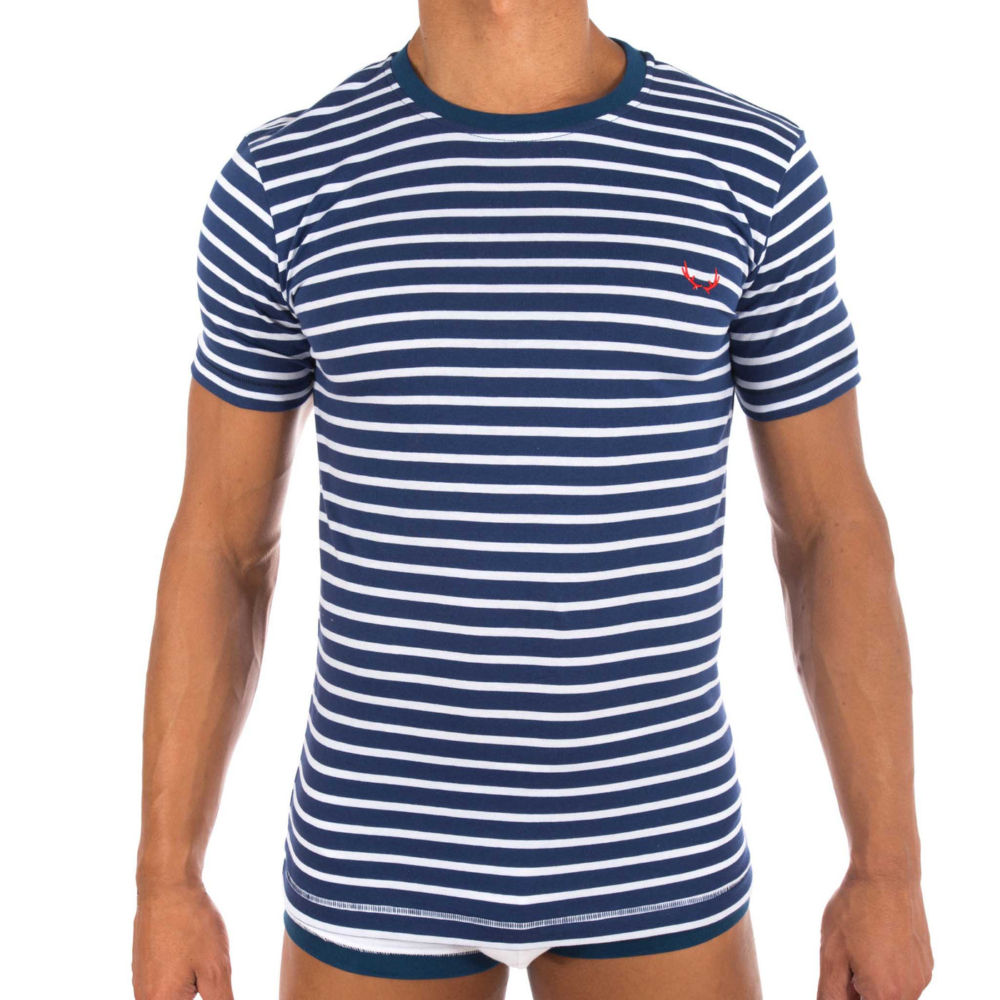 Navy organic cotton t-shirt for men - white stripes