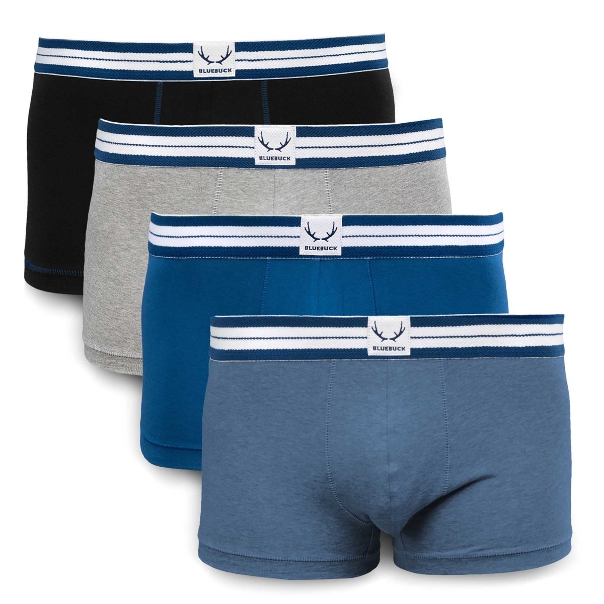 4 boxers homme classiques bleu, noir, gris en coton bio - BLUEBUCK