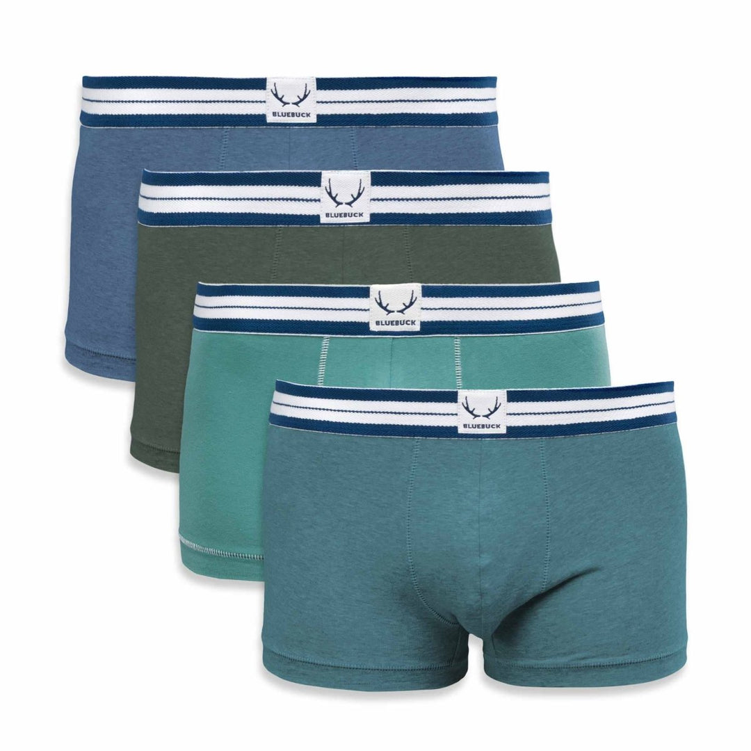 4 boxers homme en coton bio vert océan, bleu lune, vert foncé et vert - BLUEBUCK