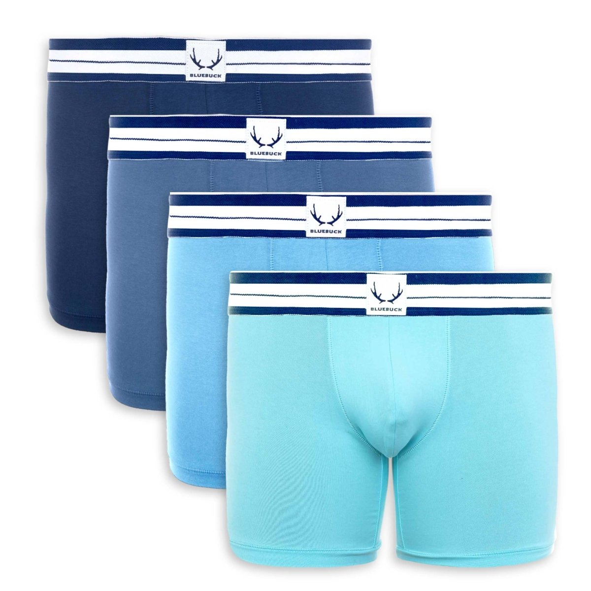 4 boxers longs homme turquoise & bleu en coton bio - BLUEBUCK