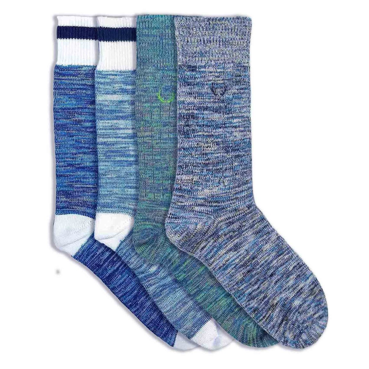 4 paires de chaussettes en coton bio chinées et marines bleues et vertes - BLUEBUCK