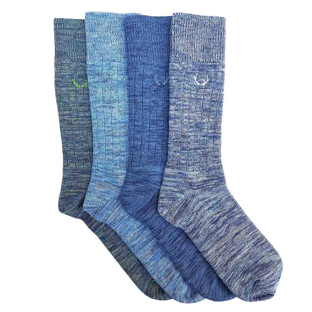 Pack 4 paires chaussettes homme coton bio bleues BLUEBUCK