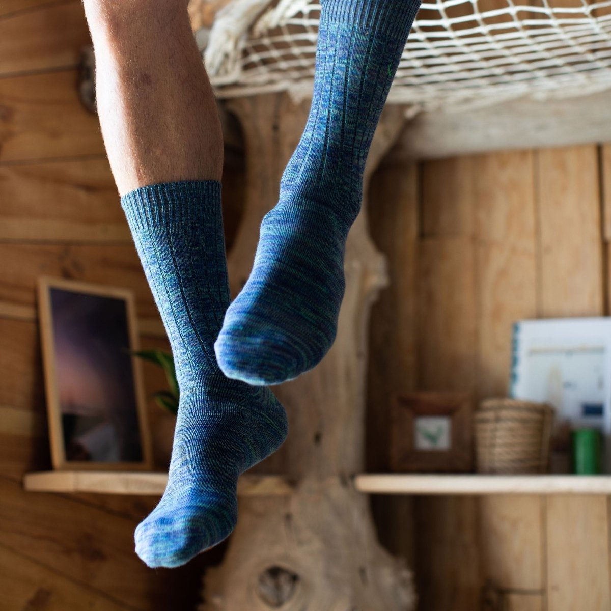 4 paires de chaussettes homme bleues et bleu - vert en coton bio - BLUEBUCK