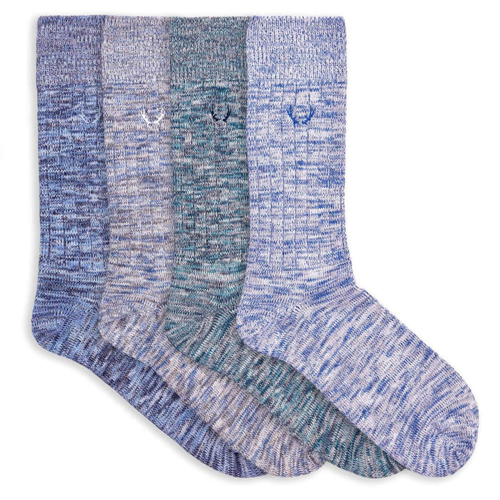 4 paires de chaussettes homme chinées en coton bio - bleu roi, bleu crépuscule, bleu vert et bleu clair - BLUEBUCK