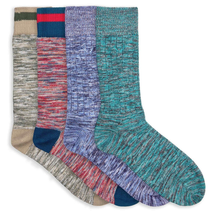 4 paires de chaussettes homme chinées et unies en coton bio - khaki, bleu, rouge et turquoise - BLUEBUCK