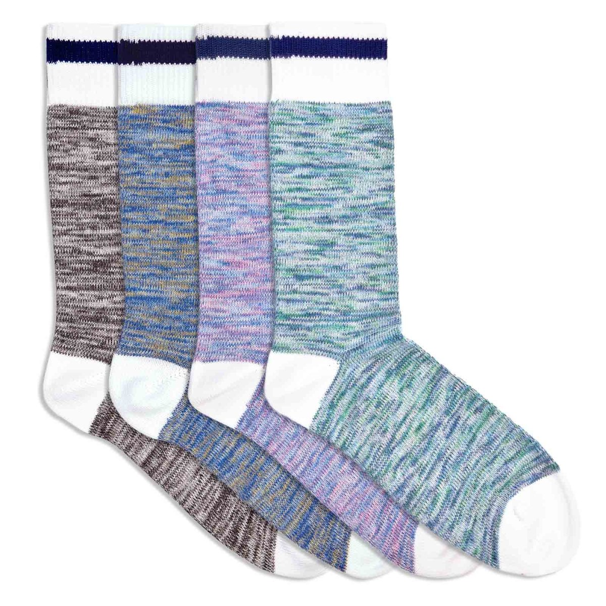 4 paires de chaussettes homme en coton bio bleues grises vertes roses et rayure marine - BLUEBUCK