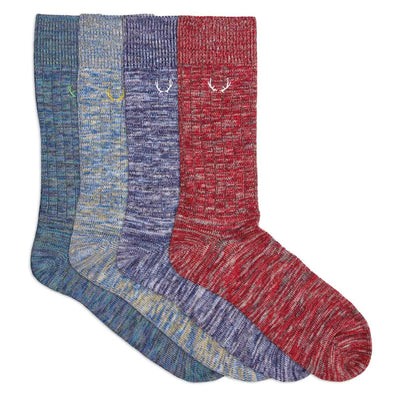 4 paires de chaussettes homme en coton bio bleues, rouges, vertes - BLUEBUCK