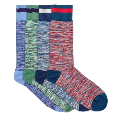 4 paires de chaussettes homme en coton bio bleues, vertes, rouges avec rayure - BLUEBUCK