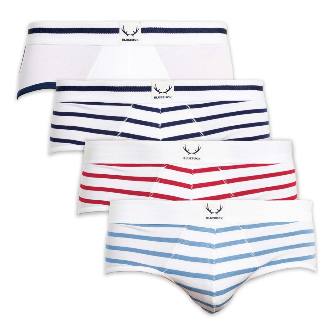 4 slips homme marins blancs et rayures en coton bio - BLUEBUCK