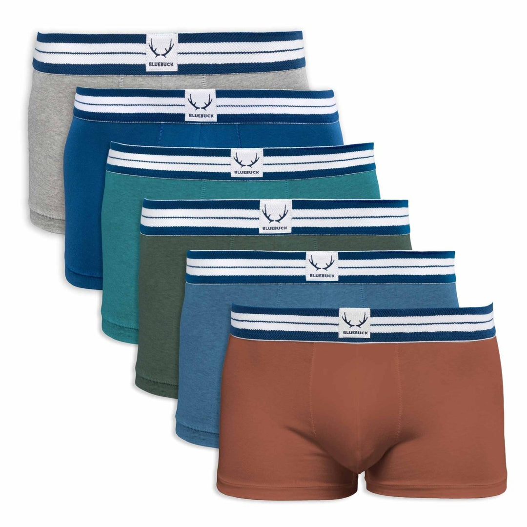 6 boxers homme en coton bio bleu vert gris rouge brique - BLUEBUCK