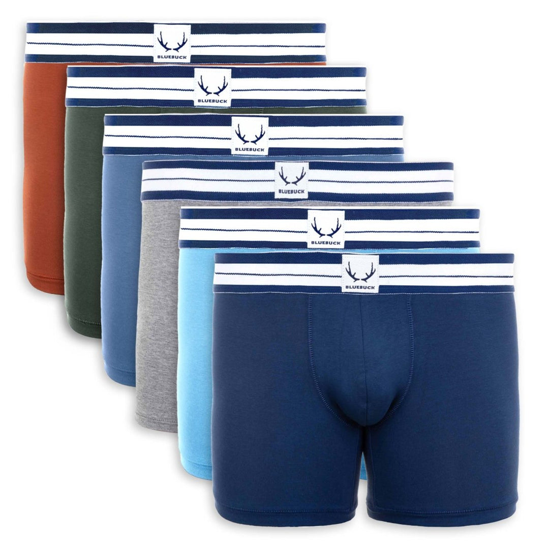 6 boxers longs homme rouge, bleu, vert et gris en coton bio - BLUEBUCK