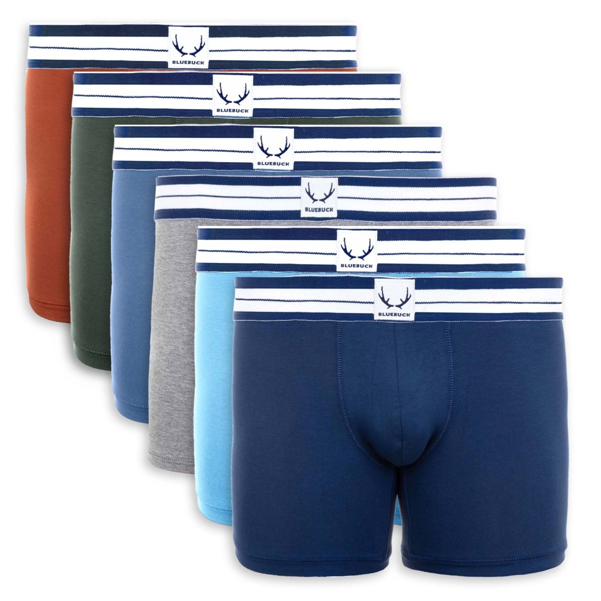 6 boxers longs homme rouge, bleu, vert et gris en coton bio - BLUEBUCK