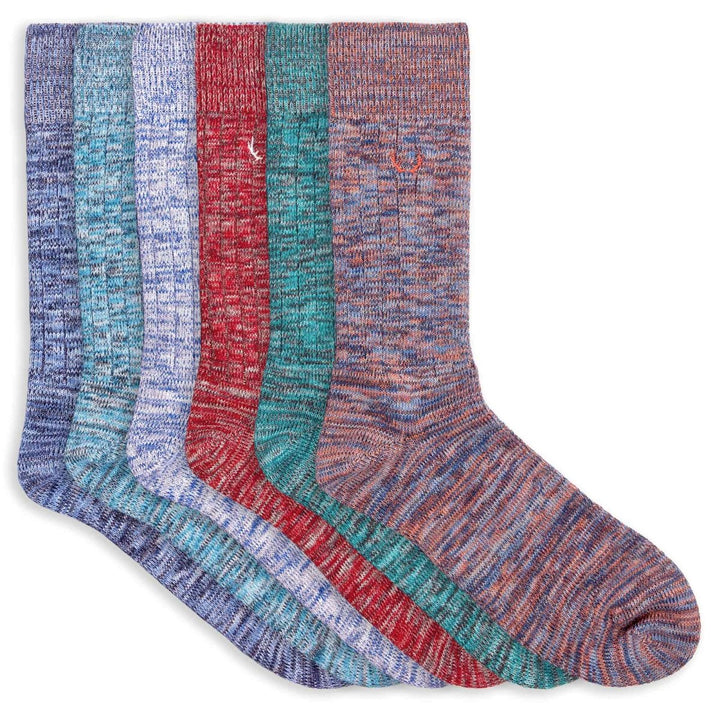 6 paires de chaussettes homme chinées en coton bio - bleu roi, bleu clair, rouge, turquoise et orange - BLUEBUCK