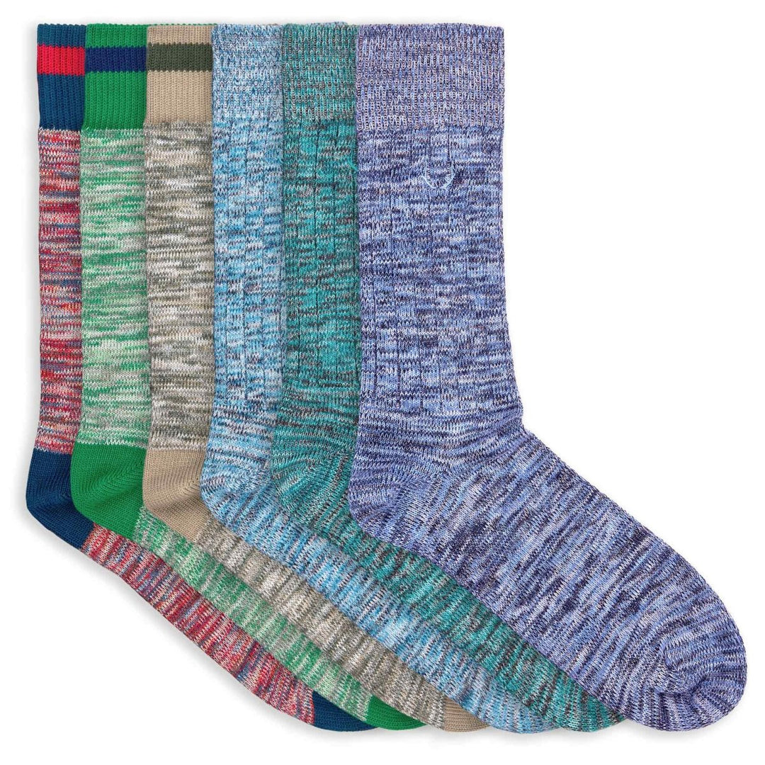 6 paires de chaussettes homme chinées et unies en coton bio - bleu, vert, khaki, turquoise et rouge - BLUEBUCK