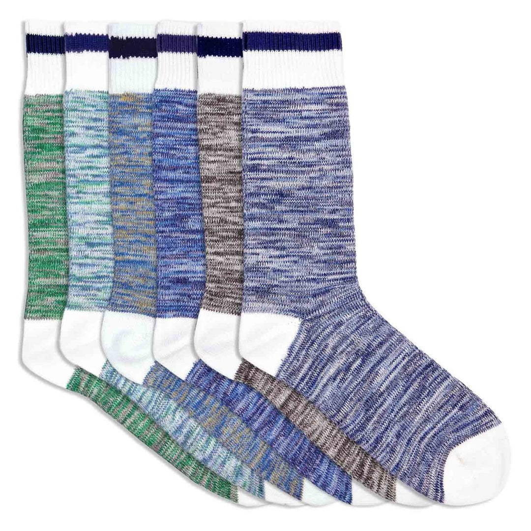 6 paires de chaussettes homme en coton bio bleues grises vertes rayure marine - BLUEBUCK