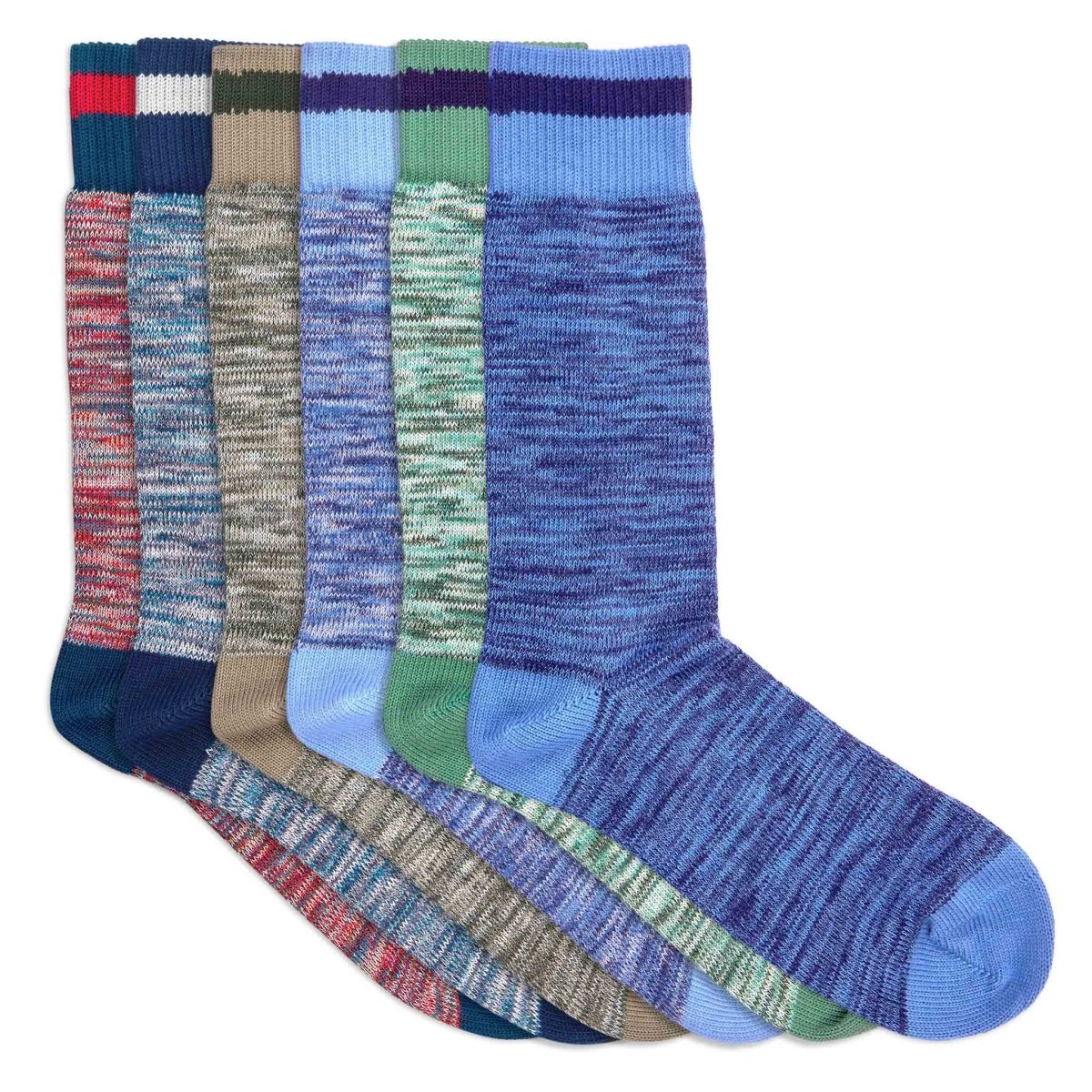 6 paires de chaussettes homme en coton bio bleues rouges roses rayure marine - BLUEBUCK