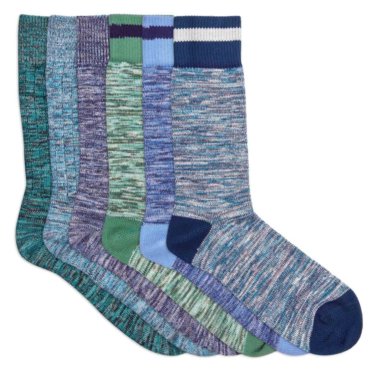 6 paires de chaussettes homme en coton bio chinées bleues et vertes rayure marine - BLUEBUCK