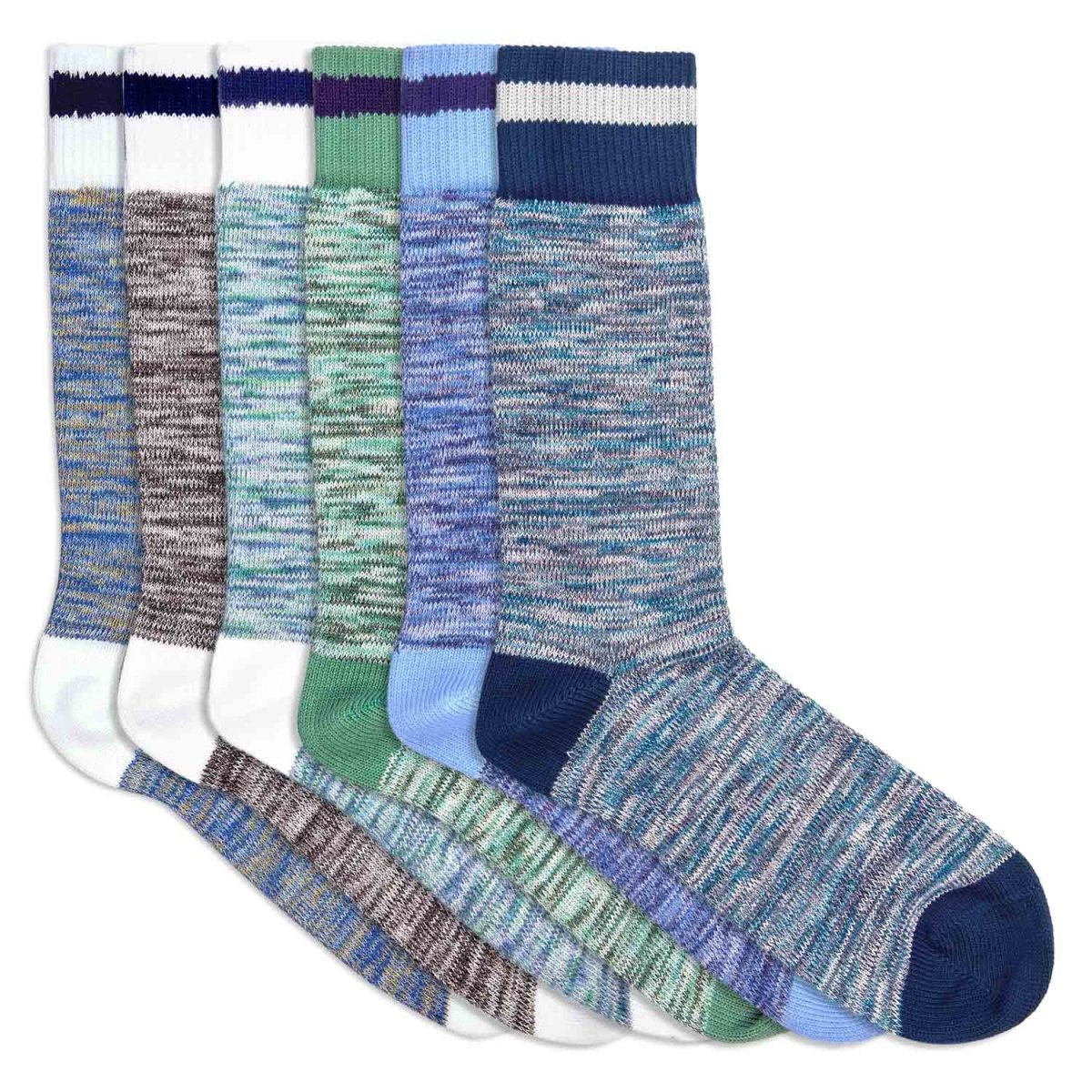 6 paires de chaussettes homme en coton bio chinées ou marines bleues et vertes - BLUEBUCK