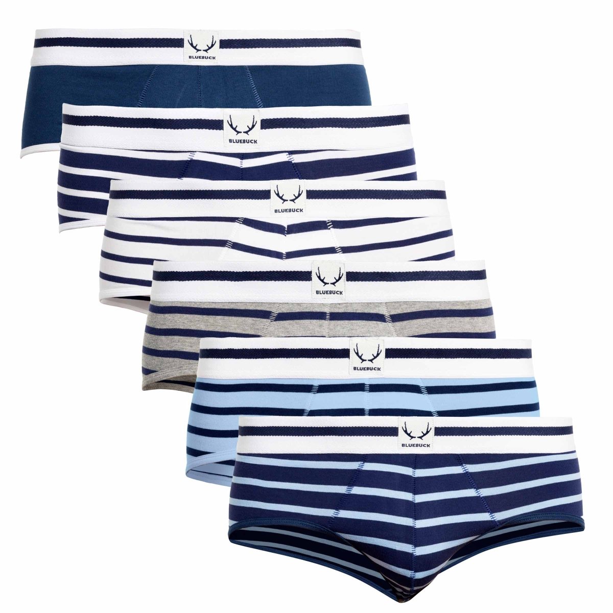 6 slips homme en coton bio bleus et gris avec rayures - BLUEBUCK