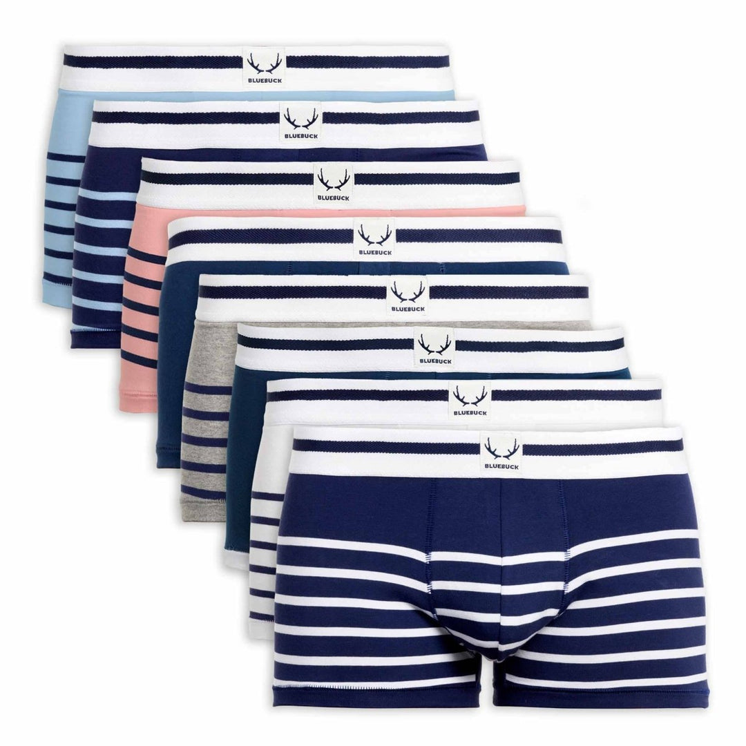 8 boxers homme en coton bio avec rayures marines - BLUEBUCK