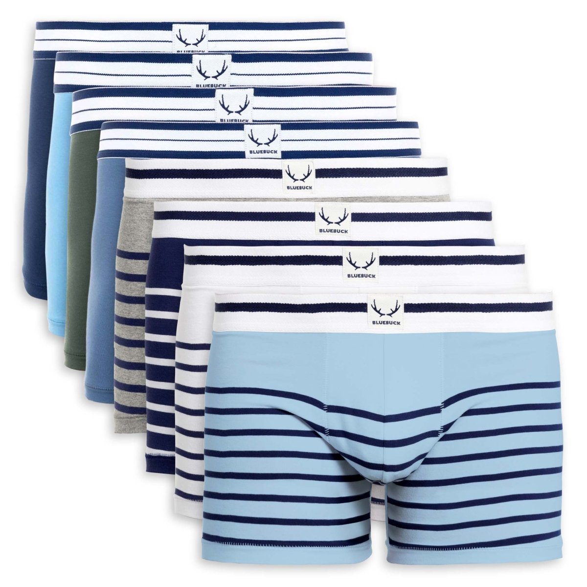 8 boxers longs homme unis et rayures en coton bio - BLUEBUCK