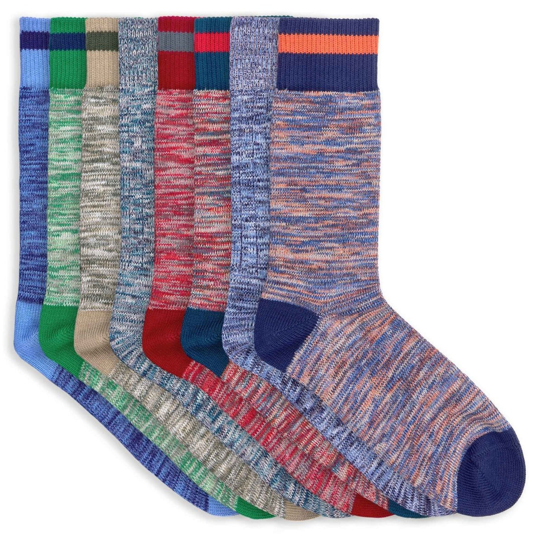 8 paires de chaussettes homme chinées et unies en coton bio - bleus, vert vif, khaki, rouge et orange - BLUEBUCK
