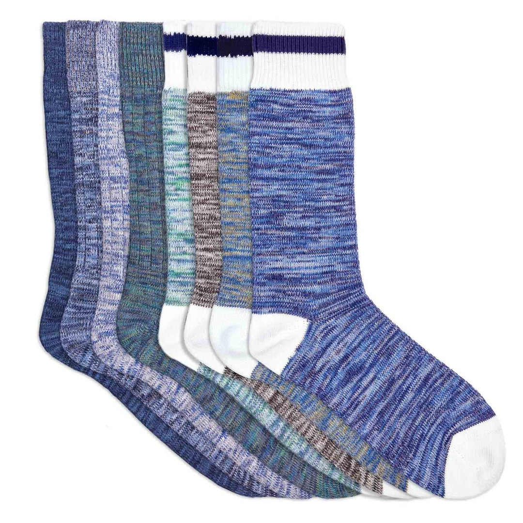 8 paires de chaussettes homme en coton bio bleu chiné ou rayure marine - BLUEBUCK