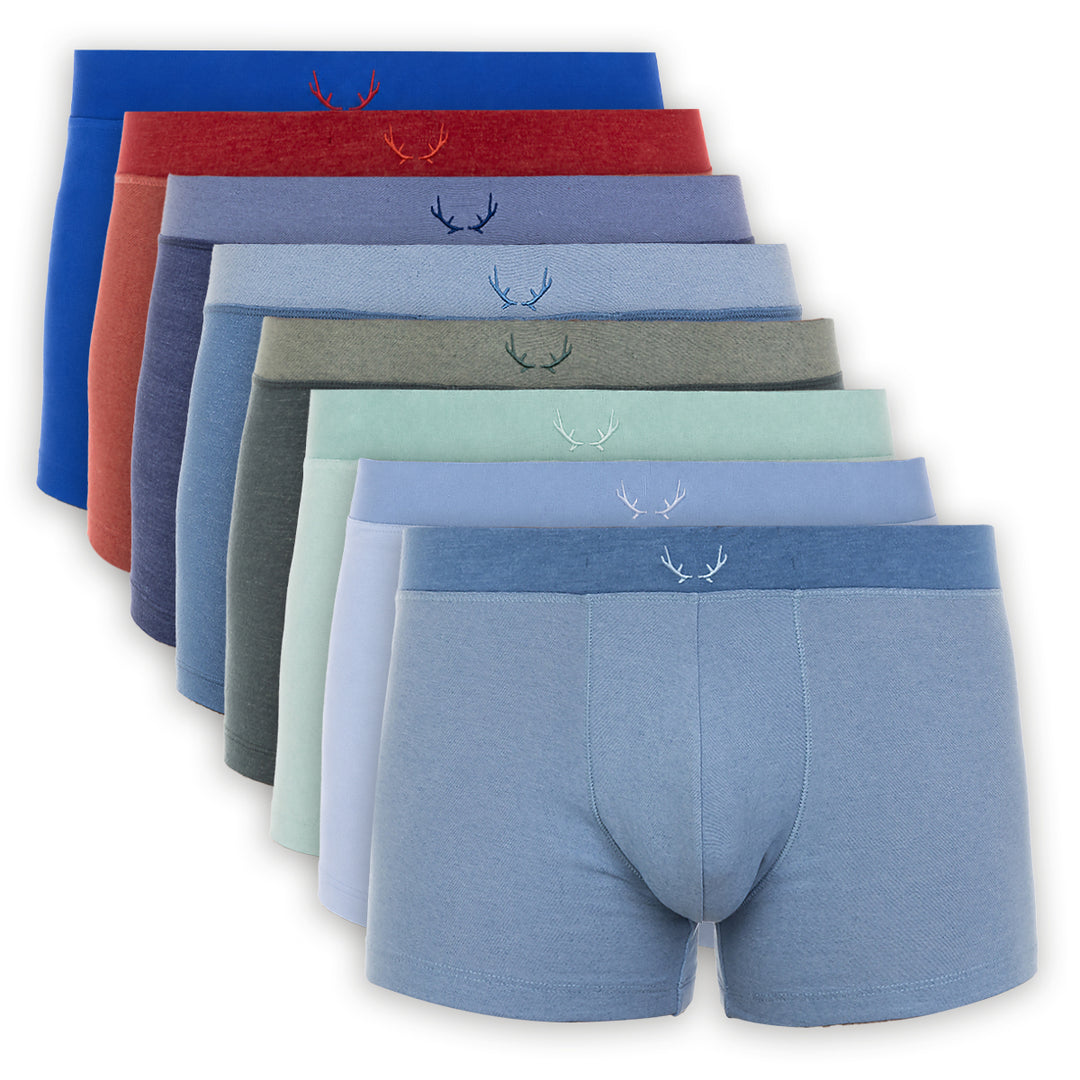 8 pairs of men's Tencel trunks - blue, red & green