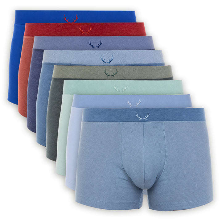 8 pairs of men's Tencel trunks - blue, red & green