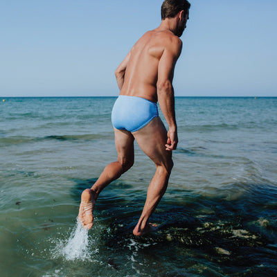 Azur blue recycled nylon swim brief for men