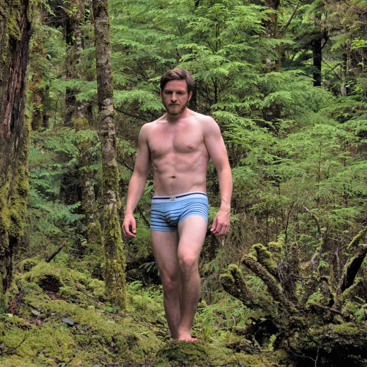 Boxer homme bleu arctique en coton bio - rayures bleu marine - BLUEBUCK