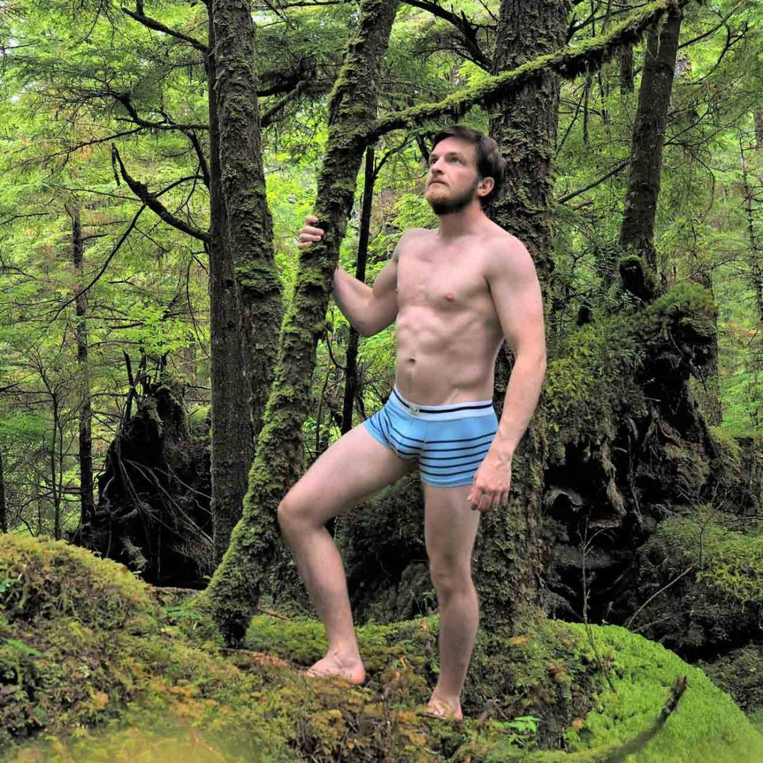Boxer homme bleu arctique en coton bio - rayures bleu marine - BLUEBUCK