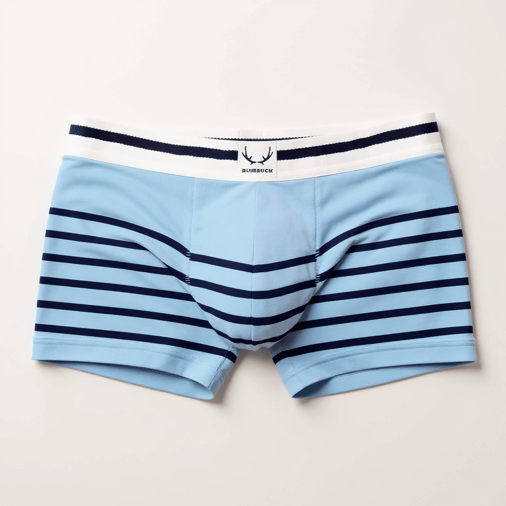 Boxer homme bleu arctique en coton bio - rayures bleu marine - BLUEBUCK