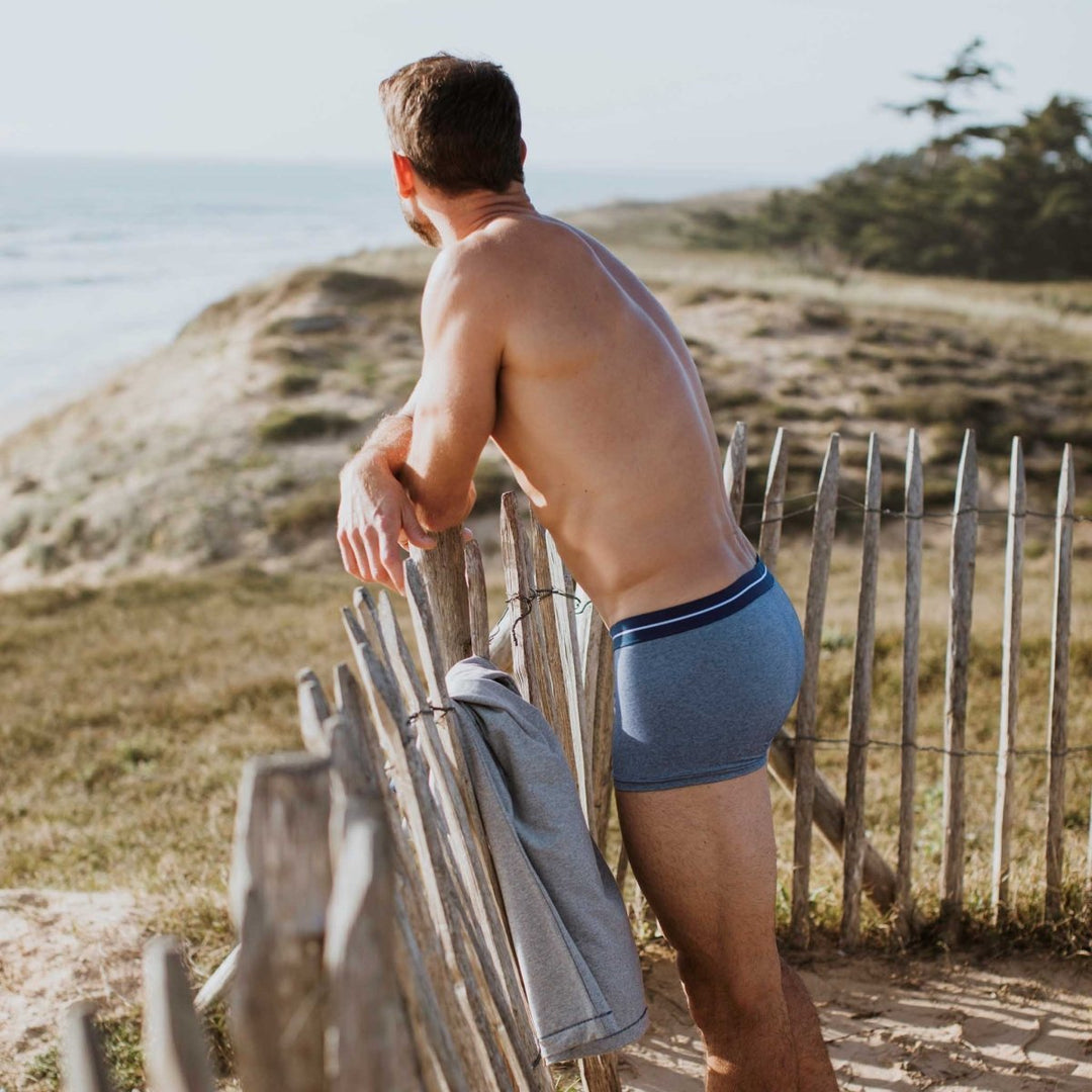 Boxer homme bleu crépuscule en coton bio et Seaqual - BLUEBUCK