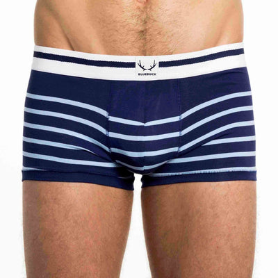 Boxer homme bleu marine en coton bio - rayures bleu ciel - BLUEBUCK