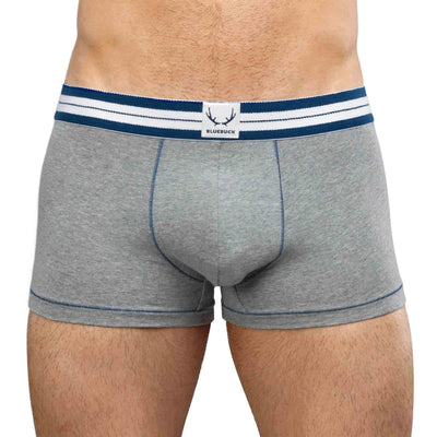 Boxer homme classique en coton bio gris - coutures bleues - BLUEBUCK