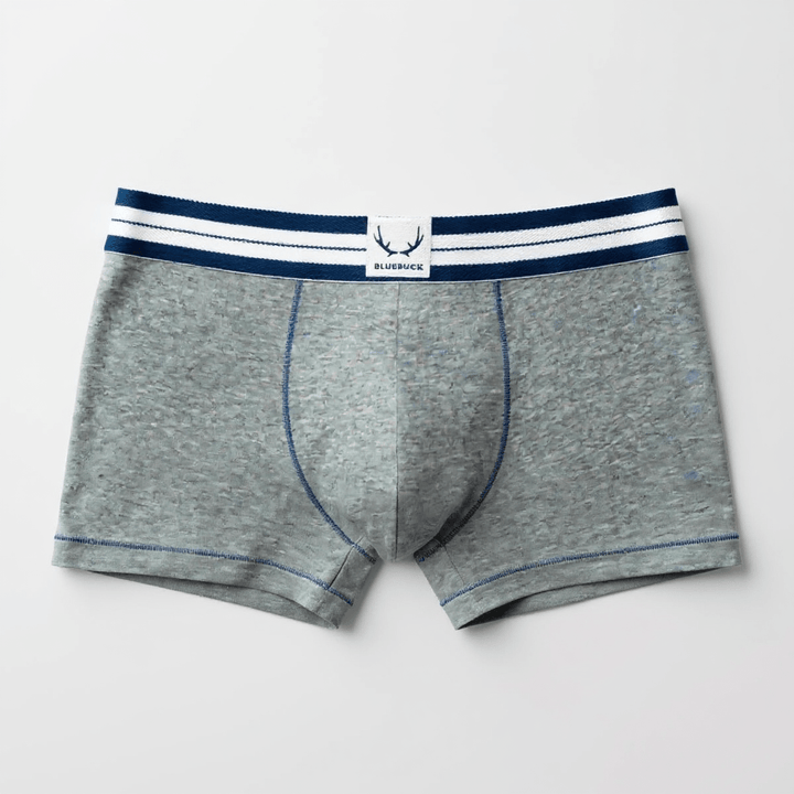 Boxer homme classique en coton bio gris - coutures bleues - BLUEBUCK