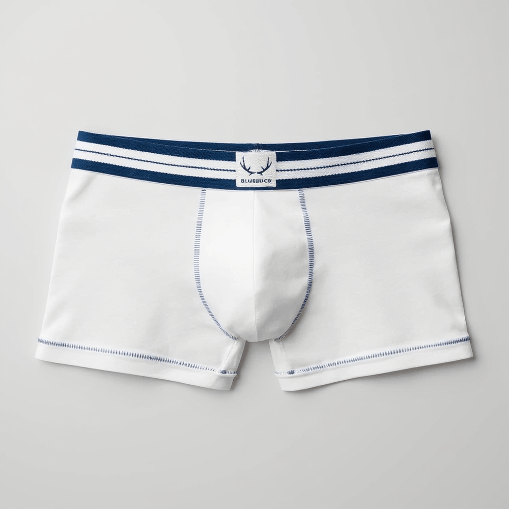 Boxer homme en coton bio blanc coutures bleues - BLUEBUCK
