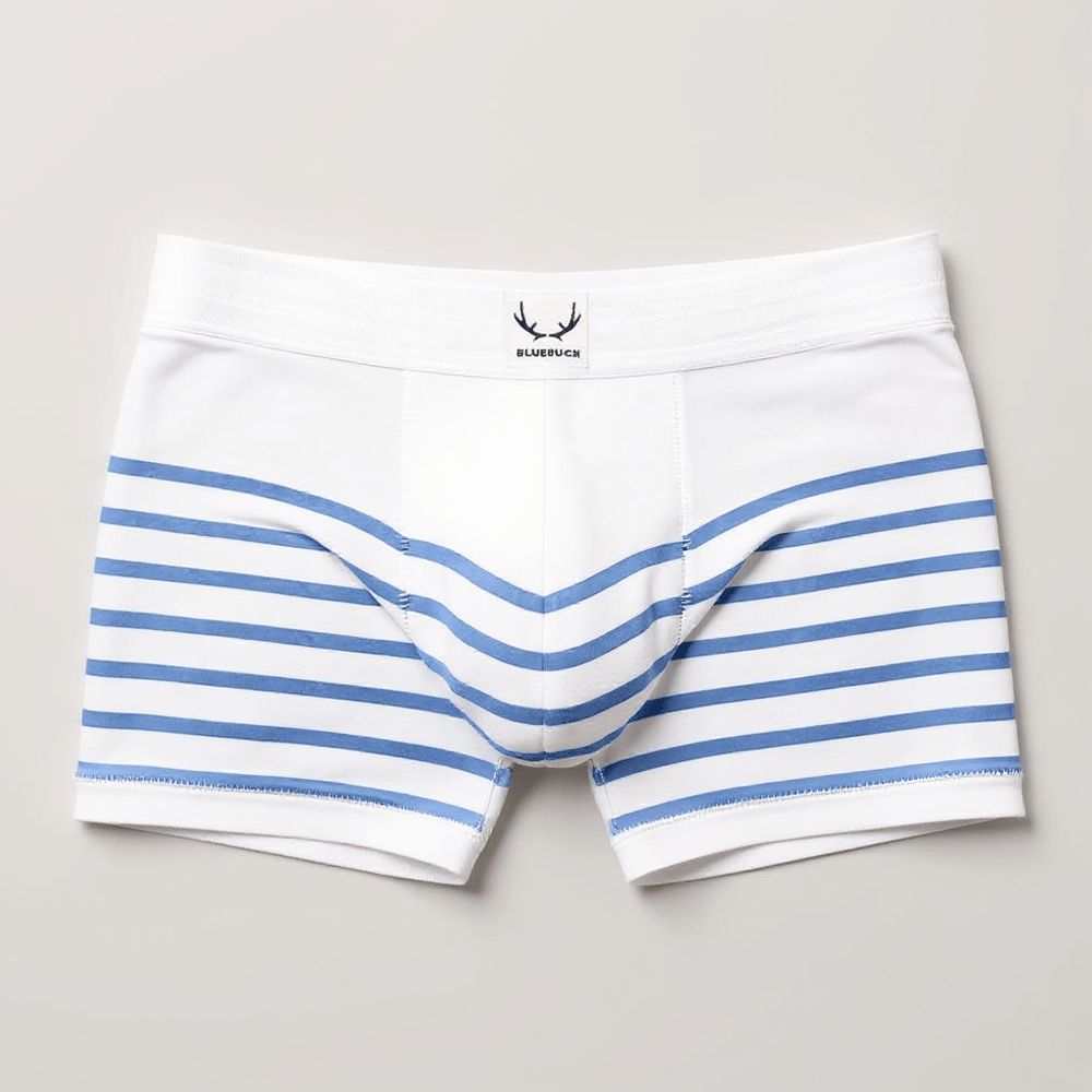 Boxer homme en coton bio blanc rayures bleu azur - BLUEBUCK
