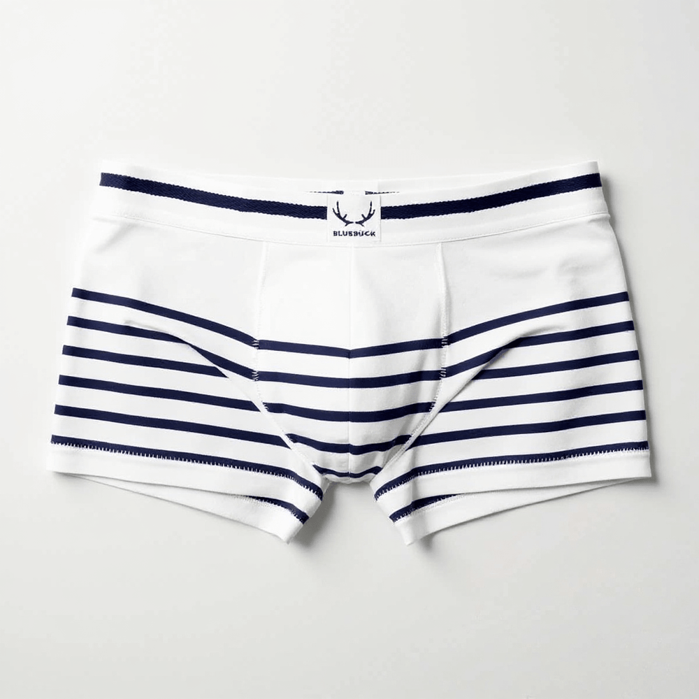 Boxer homme en coton bio blanc - rayures bleu marine - BLUEBUCK