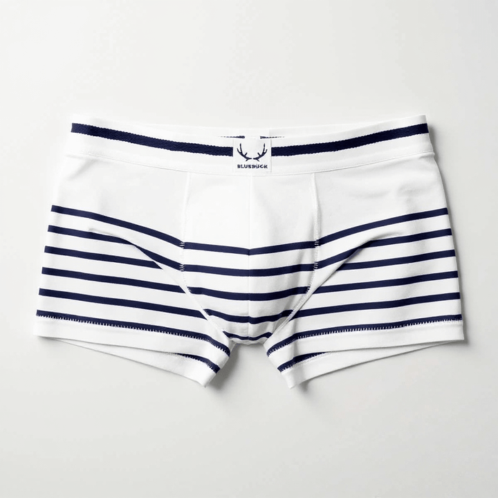 Boxer homme en coton bio blanc - rayures bleu marine - BLUEBUCK