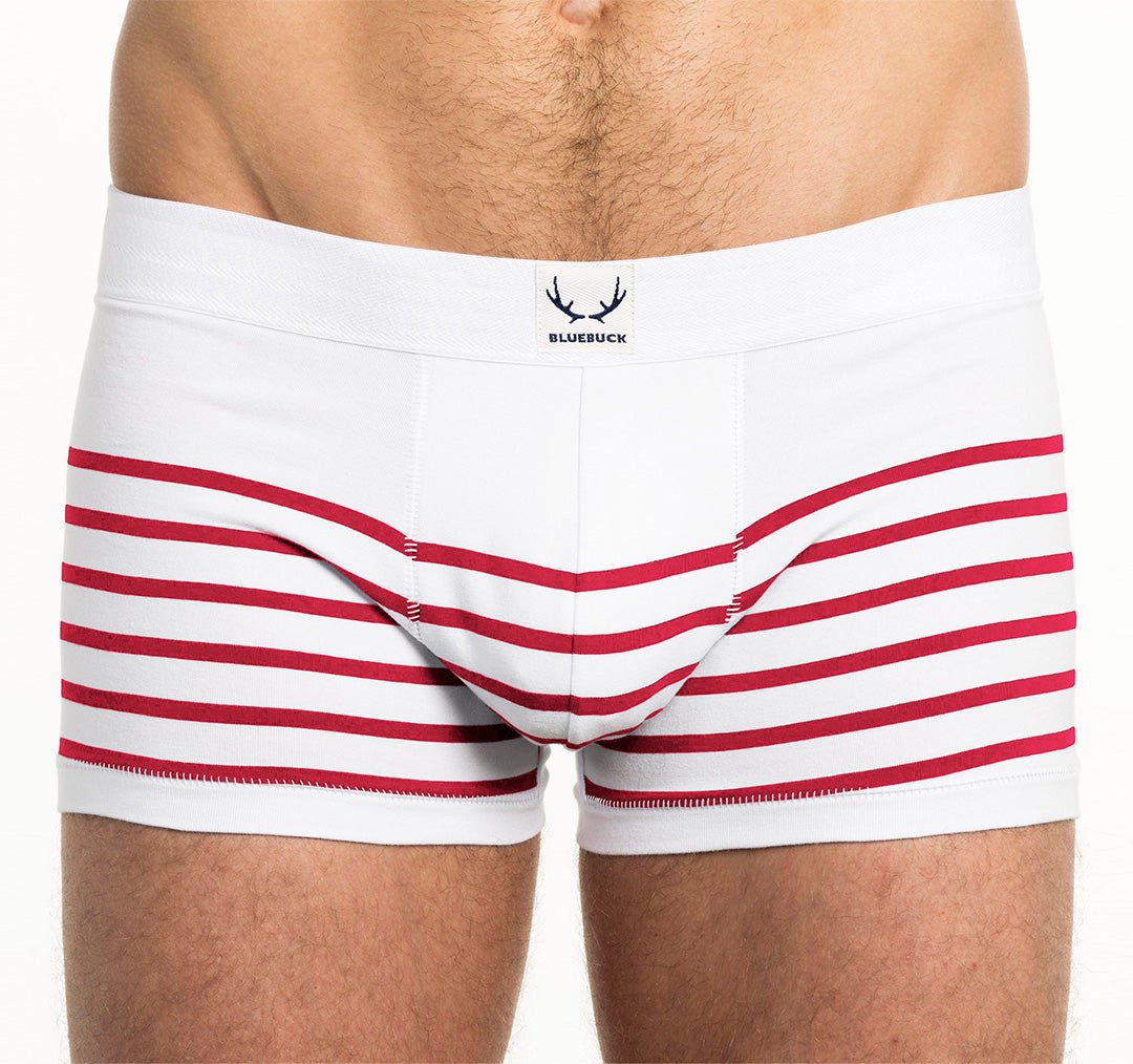 Bluebuck nautical organic cotton trunks in white with red stripes