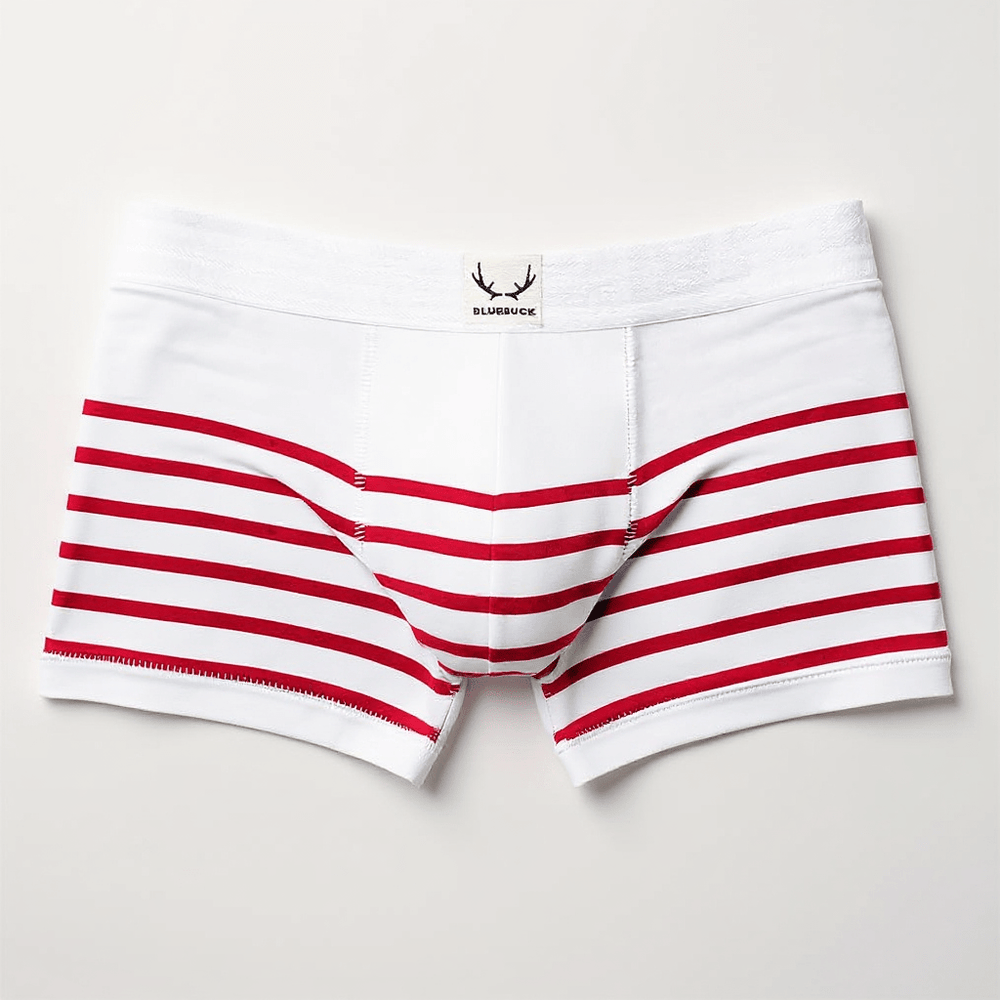 Boxer homme en coton bio blanc - rayures rouges - BLUEBUCK